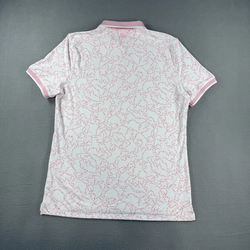G/Fore Pink Star Dust Banded Sleeve Tech Jersey Golf Polo Size M All Over Print